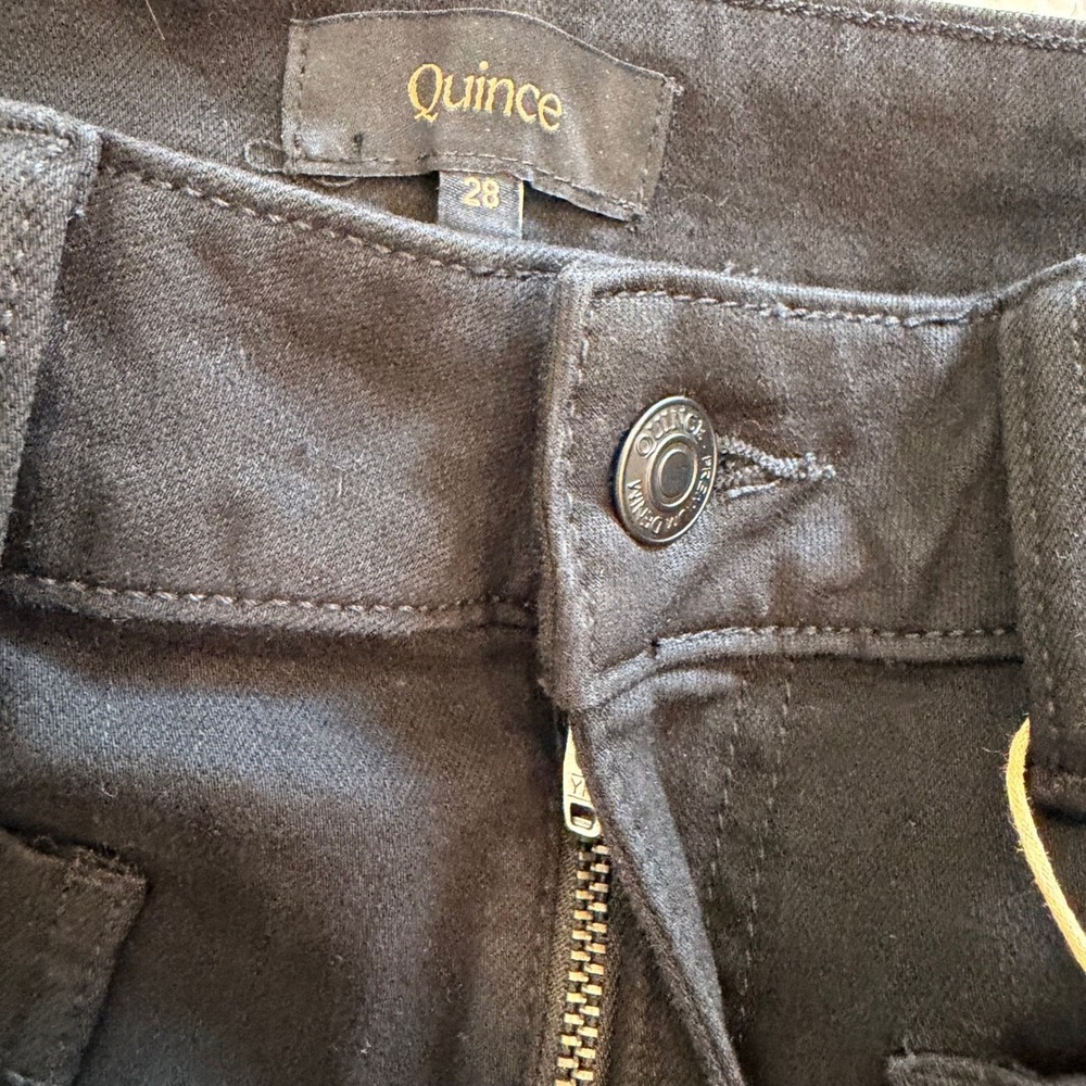 Quince Bella Stretch Patch Pocket Wide Leg Jeans Denim Cropped Black 28 Long NWT - Picture 11 of 13